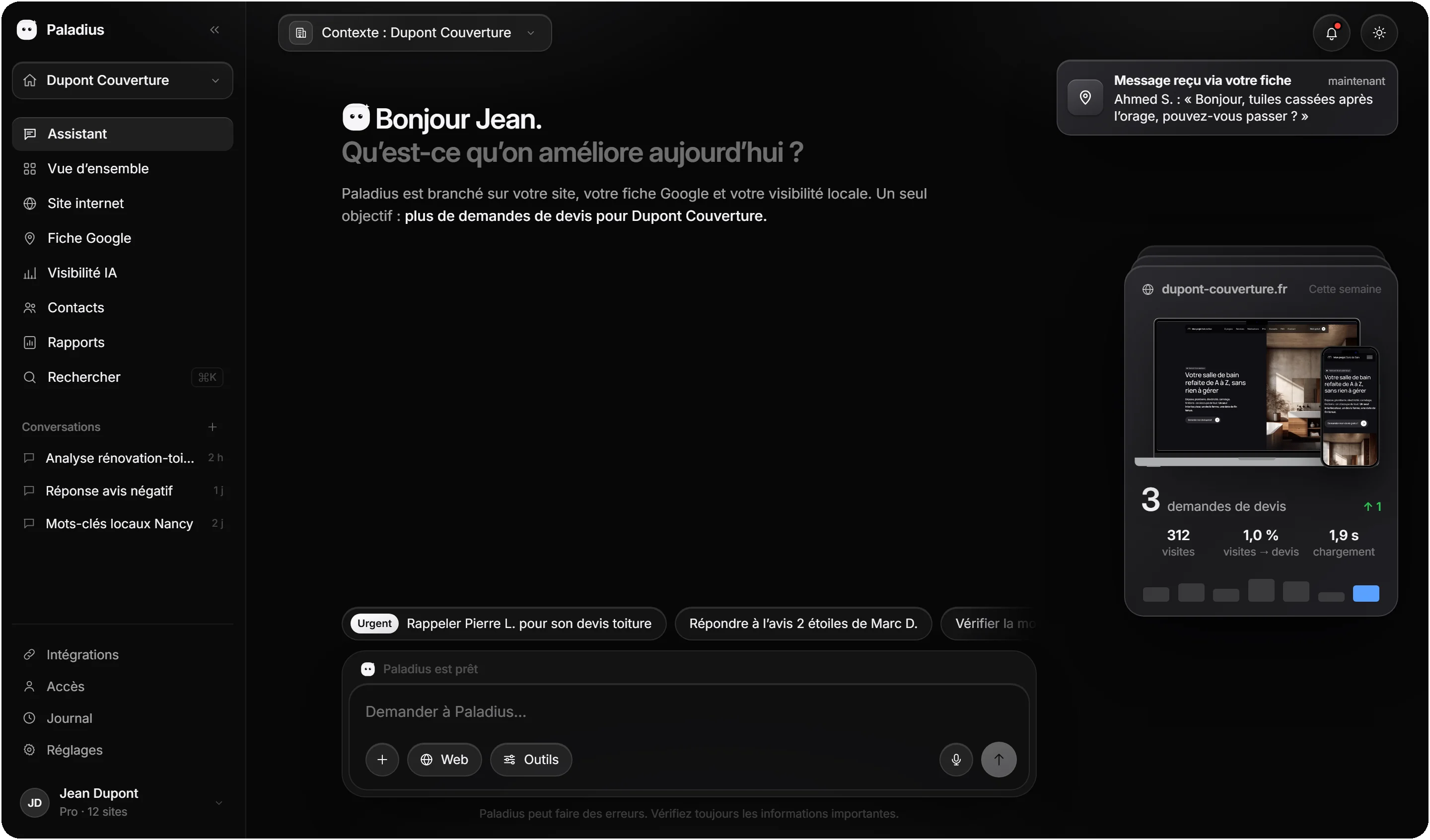 Écran Assistant de Paladius
